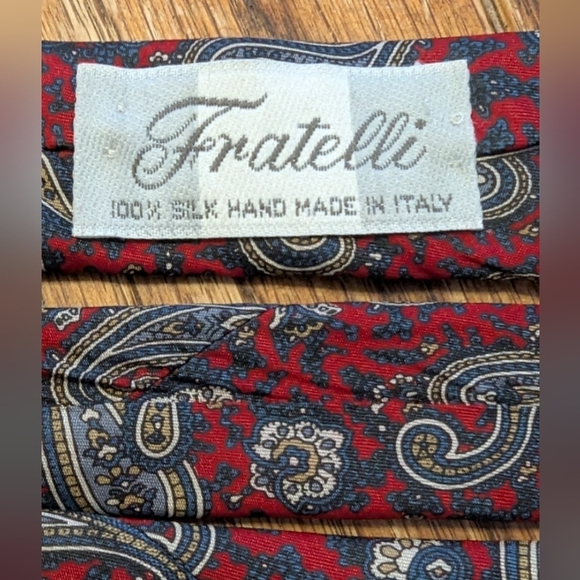 Fratelli tie 100% silk handmade in Italy red/blue paisley - Picture 2 of 6